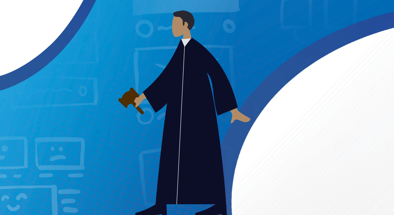 Illustration of judge in robe with gavel